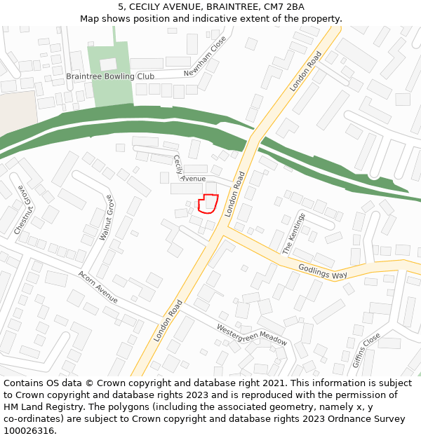 5, CECILY AVENUE, BRAINTREE, CM7 2BA: Location map and indicative extent of plot