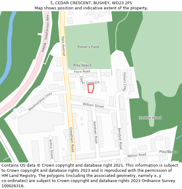 5, CEDAR CRESCENT, BUSHEY, WD23 2FS: Location map and indicative extent of plot