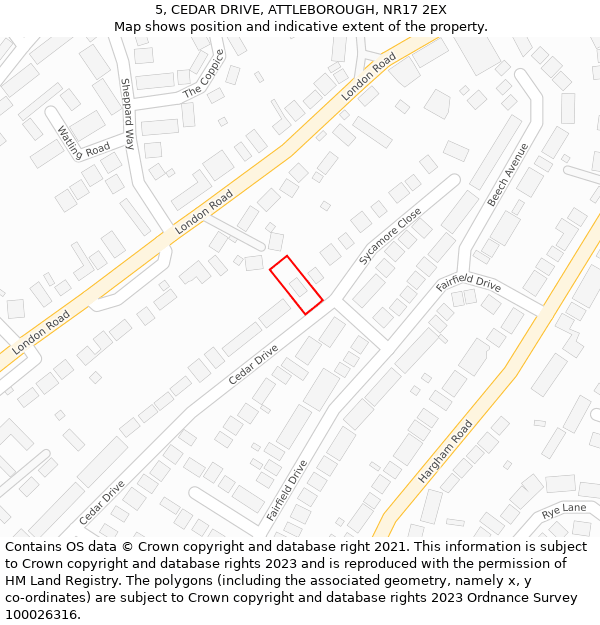 5, CEDAR DRIVE, ATTLEBOROUGH, NR17 2EX: Location map and indicative extent of plot