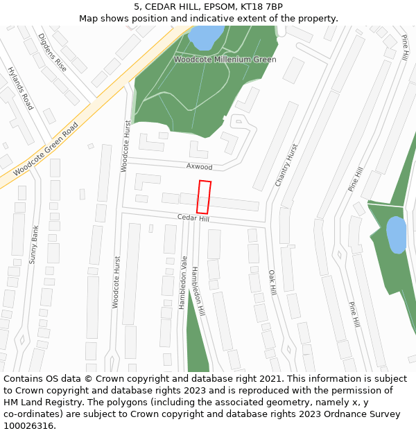 5, CEDAR HILL, EPSOM, KT18 7BP: Location map and indicative extent of plot