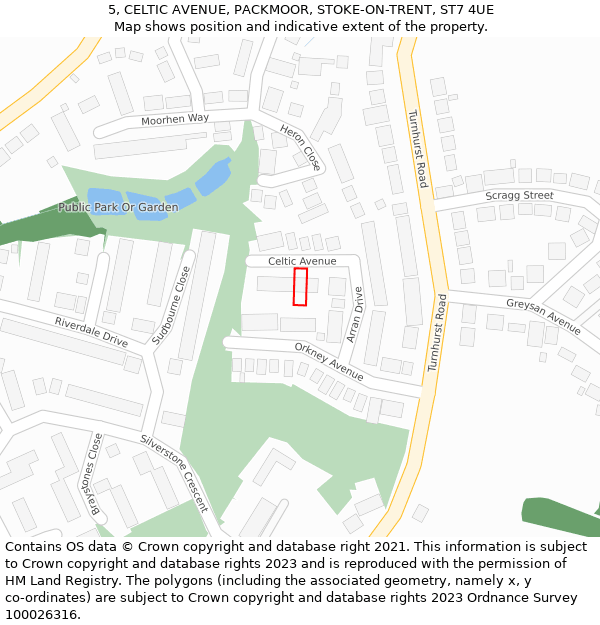 5, CELTIC AVENUE, PACKMOOR, STOKE-ON-TRENT, ST7 4UE: Location map and indicative extent of plot