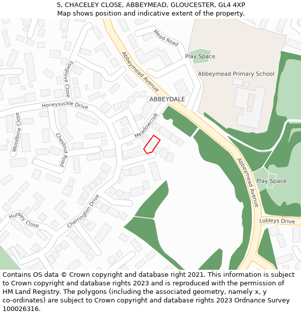 5, CHACELEY CLOSE, ABBEYMEAD, GLOUCESTER, GL4 4XP: Location map and indicative extent of plot