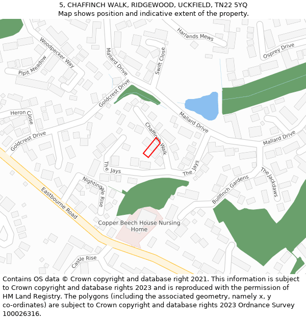 5, CHAFFINCH WALK, RIDGEWOOD, UCKFIELD, TN22 5YQ: Location map and indicative extent of plot