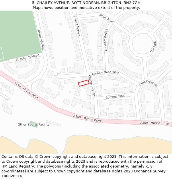 5, CHAILEY AVENUE, ROTTINGDEAN, BRIGHTON, BN2 7GH: Location map and indicative extent of plot