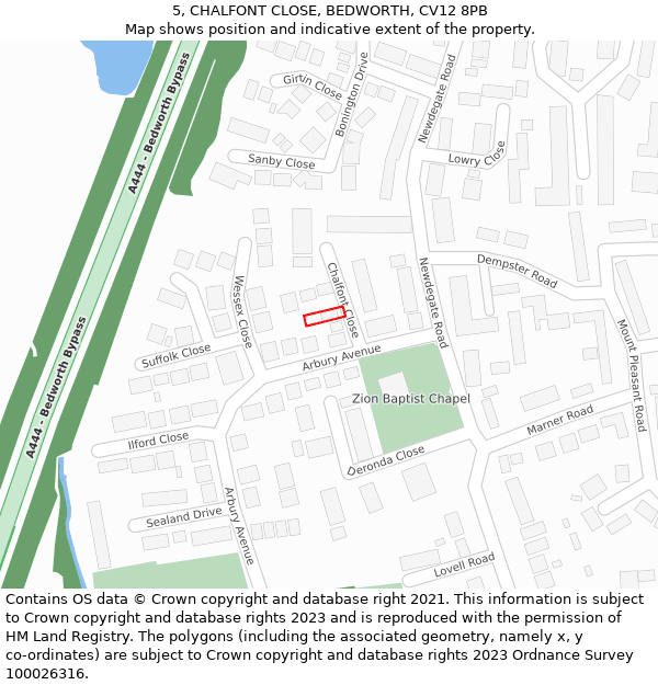 5, CHALFONT CLOSE, BEDWORTH, CV12 8PB: Location map and indicative extent of plot