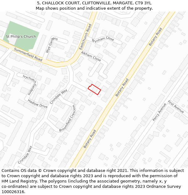 5, CHALLOCK COURT, CLIFTONVILLE, MARGATE, CT9 3YL: Location map and indicative extent of plot