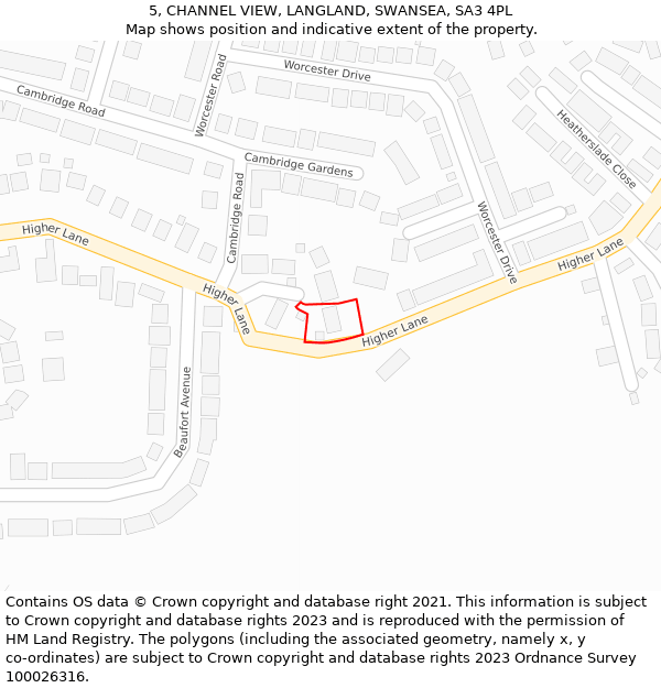 5, CHANNEL VIEW, LANGLAND, SWANSEA, SA3 4PL: Location map and indicative extent of plot