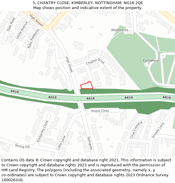 5, CHANTRY CLOSE, KIMBERLEY, NOTTINGHAM, NG16 2QE: Location map and indicative extent of plot