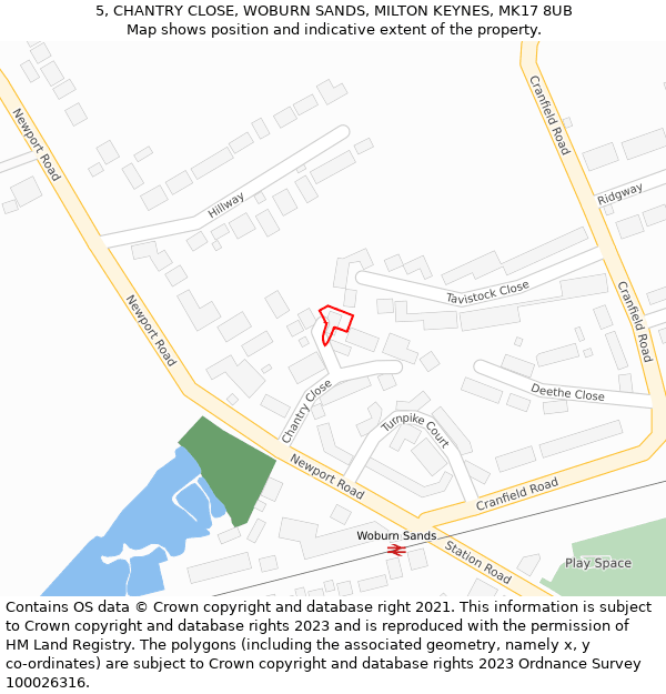 5, CHANTRY CLOSE, WOBURN SANDS, MILTON KEYNES, MK17 8UB: Location map and indicative extent of plot