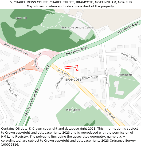 5, CHAPEL MEWS COURT, CHAPEL STREET, BRAMCOTE, NOTTINGHAM, NG9 3HB: Location map and indicative extent of plot