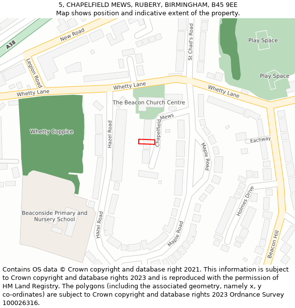 5, CHAPELFIELD MEWS, RUBERY, BIRMINGHAM, B45 9EE: Location map and indicative extent of plot