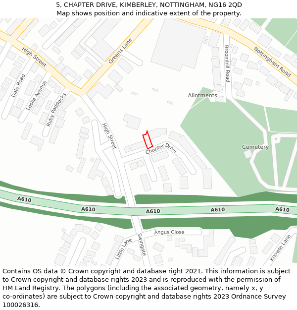 5, CHAPTER DRIVE, KIMBERLEY, NOTTINGHAM, NG16 2QD: Location map and indicative extent of plot