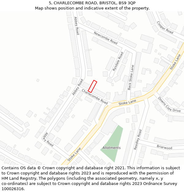 5, CHARLECOMBE ROAD, BRISTOL, BS9 3QP: Location map and indicative extent of plot