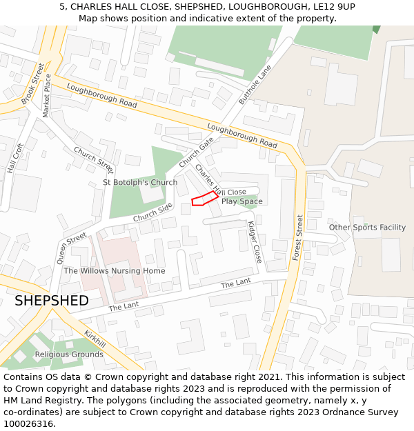 5, CHARLES HALL CLOSE, SHEPSHED, LOUGHBOROUGH, LE12 9UP: Location map and indicative extent of plot