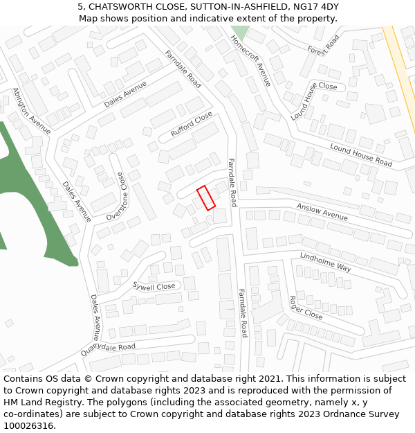 5, CHATSWORTH CLOSE, SUTTON-IN-ASHFIELD, NG17 4DY: Location map and indicative extent of plot