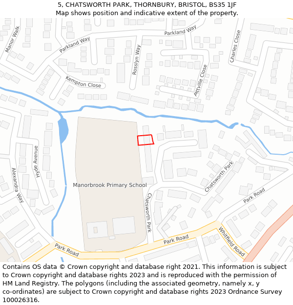 5, CHATSWORTH PARK, THORNBURY, BRISTOL, BS35 1JF: Location map and indicative extent of plot