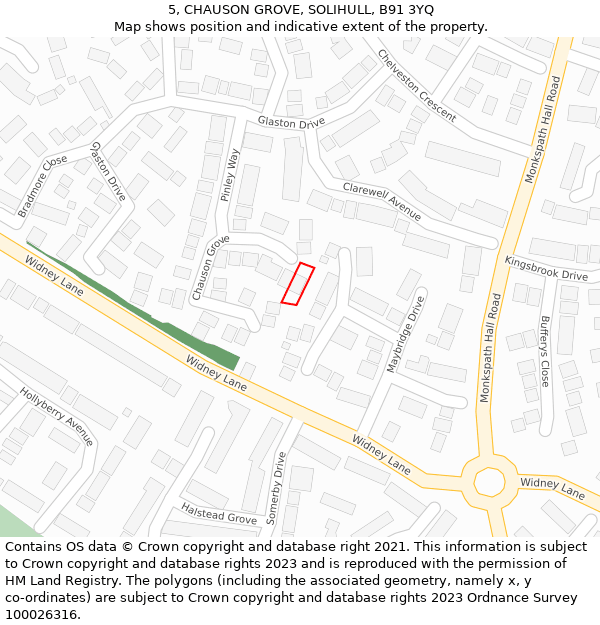 5, CHAUSON GROVE, SOLIHULL, B91 3YQ: Location map and indicative extent of plot