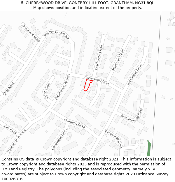 5, CHERRYWOOD DRIVE, GONERBY HILL FOOT, GRANTHAM, NG31 8QL: Location map and indicative extent of plot