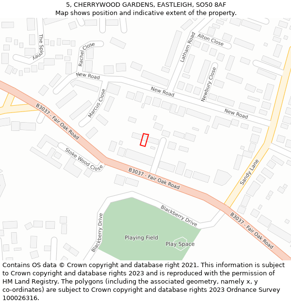 5, CHERRYWOOD GARDENS, EASTLEIGH, SO50 8AF: Location map and indicative extent of plot