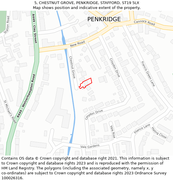 5, CHESTNUT GROVE, PENKRIDGE, STAFFORD, ST19 5LX: Location map and indicative extent of plot