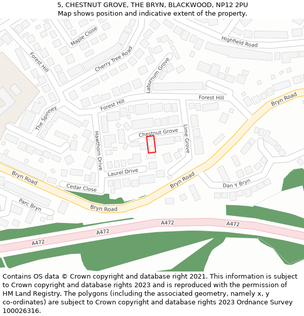 5, CHESTNUT GROVE, THE BRYN, BLACKWOOD, NP12 2PU: Location map and indicative extent of plot