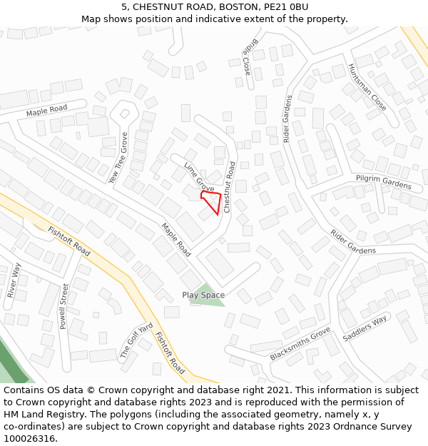 5, CHESTNUT ROAD, BOSTON, PE21 0BU: Location map and indicative extent of plot