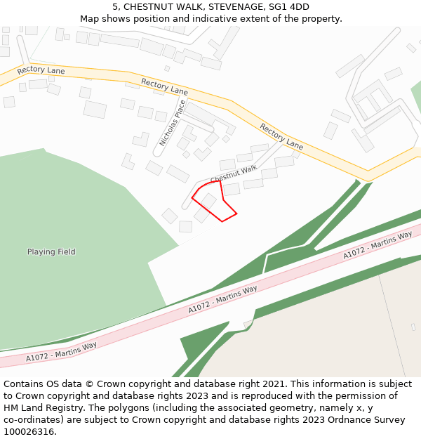 5, CHESTNUT WALK, STEVENAGE, SG1 4DD: Location map and indicative extent of plot