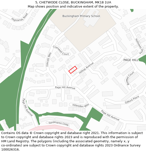 5, CHETWODE CLOSE, BUCKINGHAM, MK18 1UA: Location map and indicative extent of plot