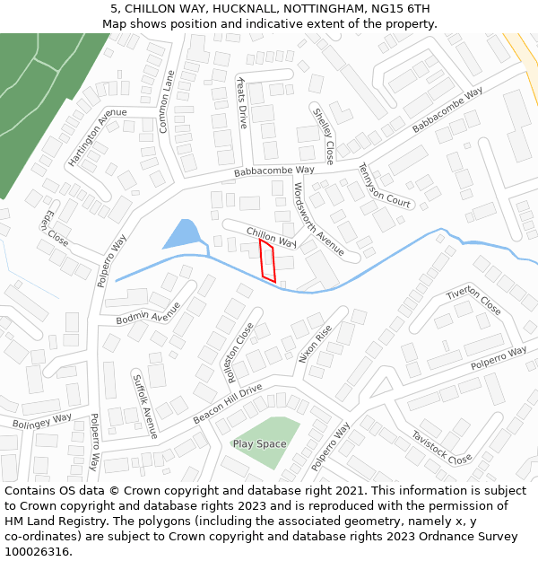 5, CHILLON WAY, HUCKNALL, NOTTINGHAM, NG15 6TH: Location map and indicative extent of plot