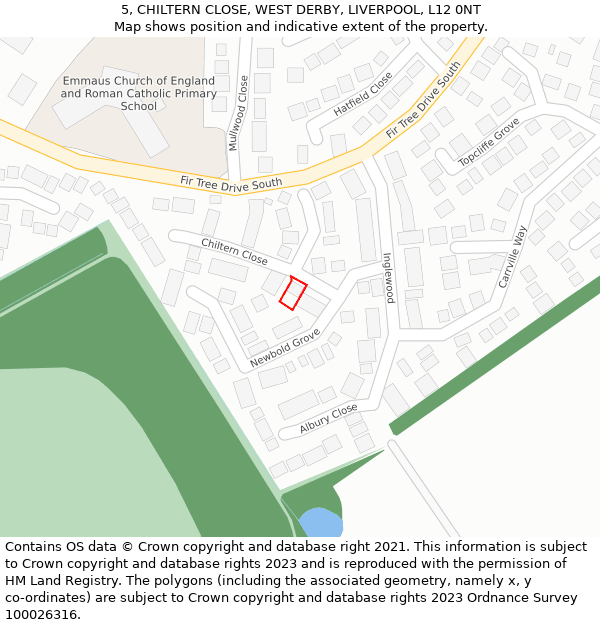 5, CHILTERN CLOSE, WEST DERBY, LIVERPOOL, L12 0NT: Location map and indicative extent of plot