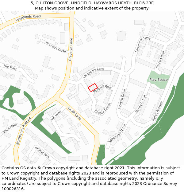 5, CHILTON GROVE, LINDFIELD, HAYWARDS HEATH, RH16 2BE: Location map and indicative extent of plot