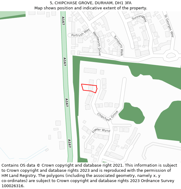 5, CHIPCHASE GROVE, DURHAM, DH1 3FA: Location map and indicative extent of plot