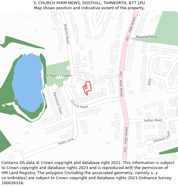 5, CHURCH FARM MEWS, DOSTHILL, TAMWORTH, B77 1PU: Location map and indicative extent of plot