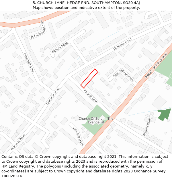 5, CHURCH LANE, HEDGE END, SOUTHAMPTON, SO30 4AJ: Location map and indicative extent of plot