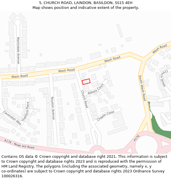 5, CHURCH ROAD, LAINDON, BASILDON, SS15 4EH: Location map and indicative extent of plot