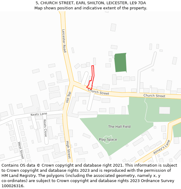5, CHURCH STREET, EARL SHILTON, LEICESTER, LE9 7DA: Location map and indicative extent of plot