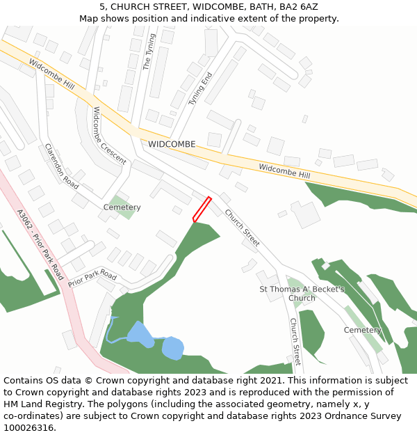 5, CHURCH STREET, WIDCOMBE, BATH, BA2 6AZ: Location map and indicative extent of plot