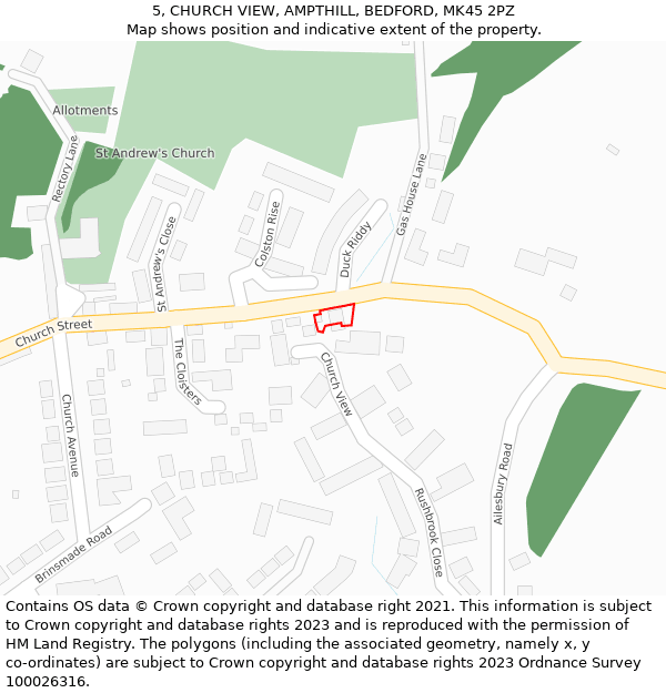 5, CHURCH VIEW, AMPTHILL, BEDFORD, MK45 2PZ: Location map and indicative extent of plot