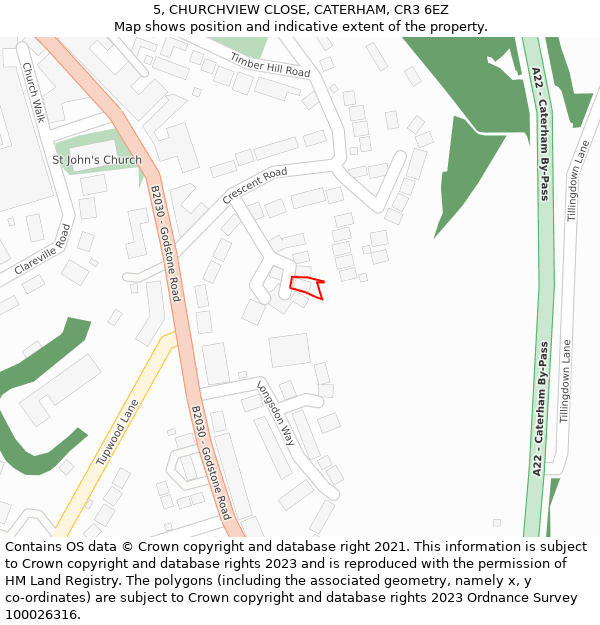 5, CHURCHVIEW CLOSE, CATERHAM, CR3 6EZ: Location map and indicative extent of plot