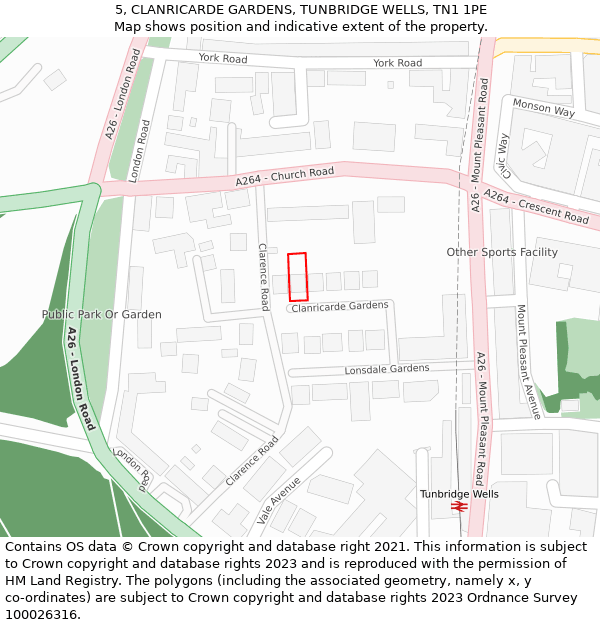 5, CLANRICARDE GARDENS, TUNBRIDGE WELLS, TN1 1PE: Location map and indicative extent of plot