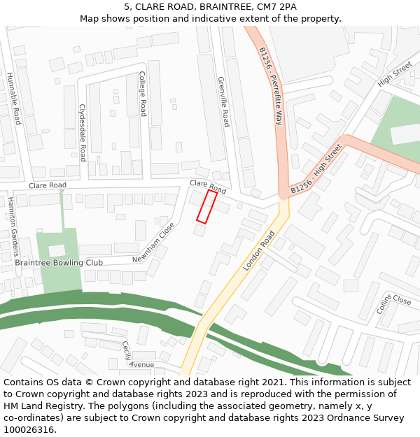 5, CLARE ROAD, BRAINTREE, CM7 2PA: Location map and indicative extent of plot