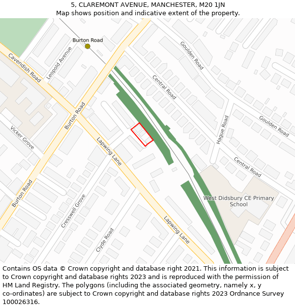 5, CLAREMONT AVENUE, MANCHESTER, M20 1JN: Location map and indicative extent of plot