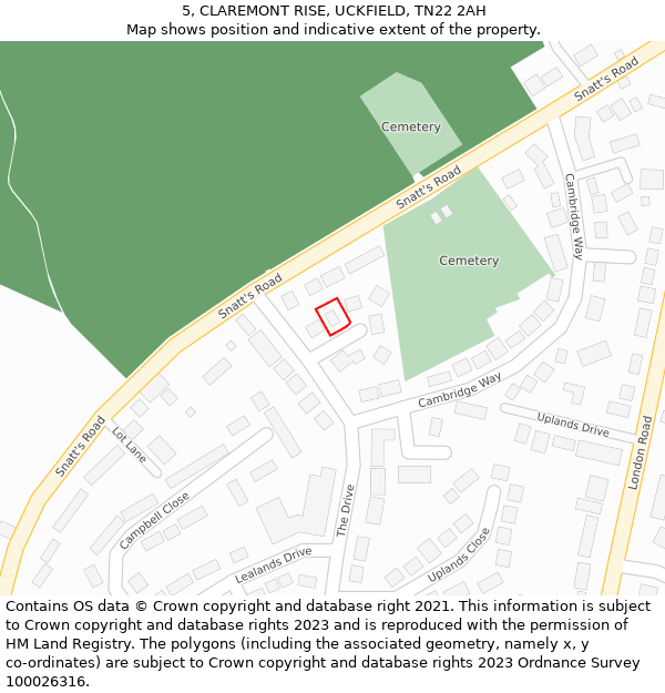 5, CLAREMONT RISE, UCKFIELD, TN22 2AH: Location map and indicative extent of plot