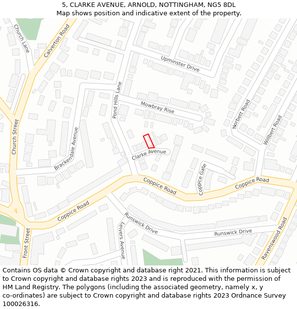 5, CLARKE AVENUE, ARNOLD, NOTTINGHAM, NG5 8DL: Location map and indicative extent of plot