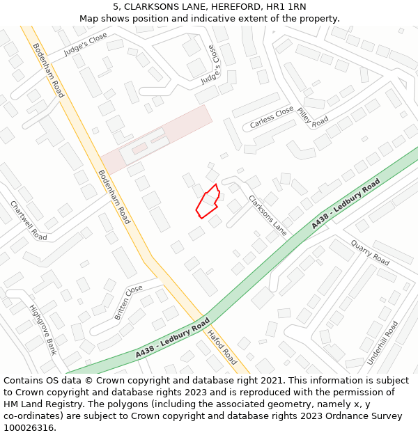 5, CLARKSONS LANE, HEREFORD, HR1 1RN: Location map and indicative extent of plot