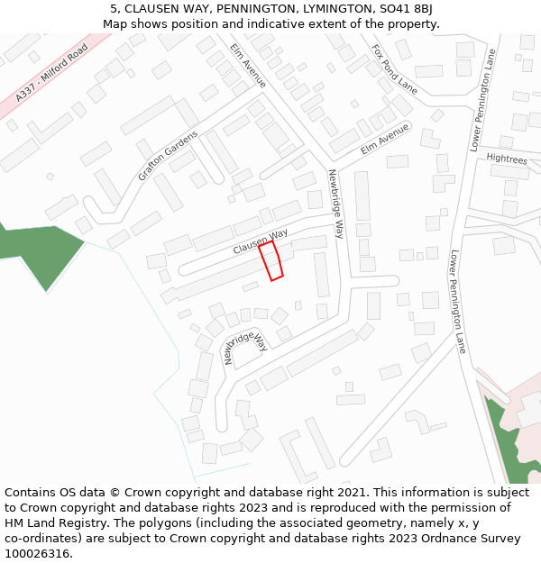 5, CLAUSEN WAY, PENNINGTON, LYMINGTON, SO41 8BJ: Location map and indicative extent of plot