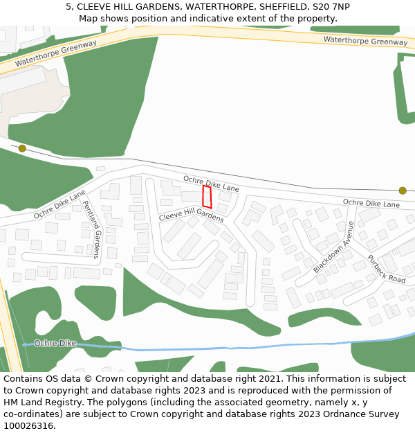 5, CLEEVE HILL GARDENS, WATERTHORPE, SHEFFIELD, S20 7NP: Location map and indicative extent of plot