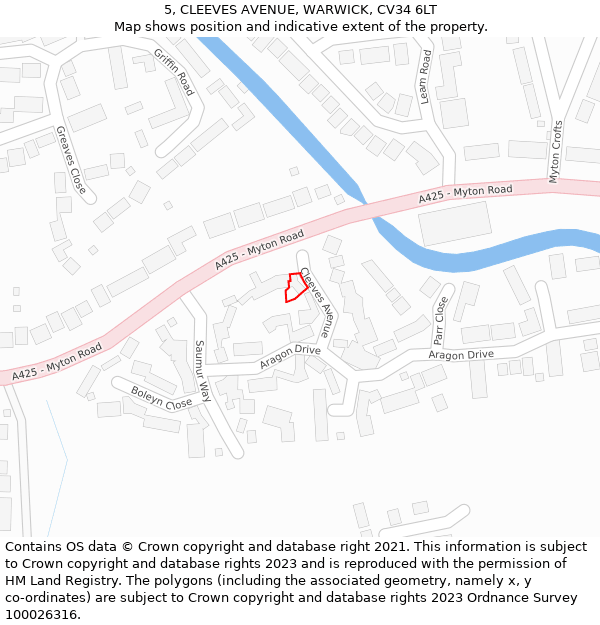 5, CLEEVES AVENUE, WARWICK, CV34 6LT: Location map and indicative extent of plot