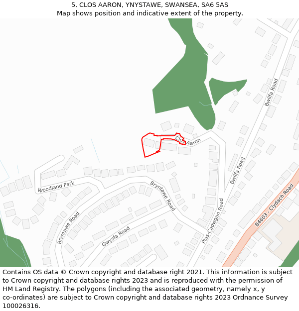 5, CLOS AARON, YNYSTAWE, SWANSEA, SA6 5AS: Location map and indicative extent of plot