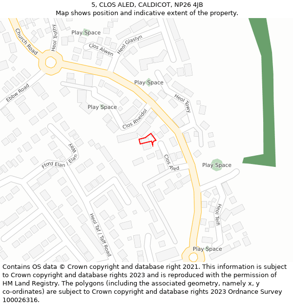 5, CLOS ALED, CALDICOT, NP26 4JB: Location map and indicative extent of plot